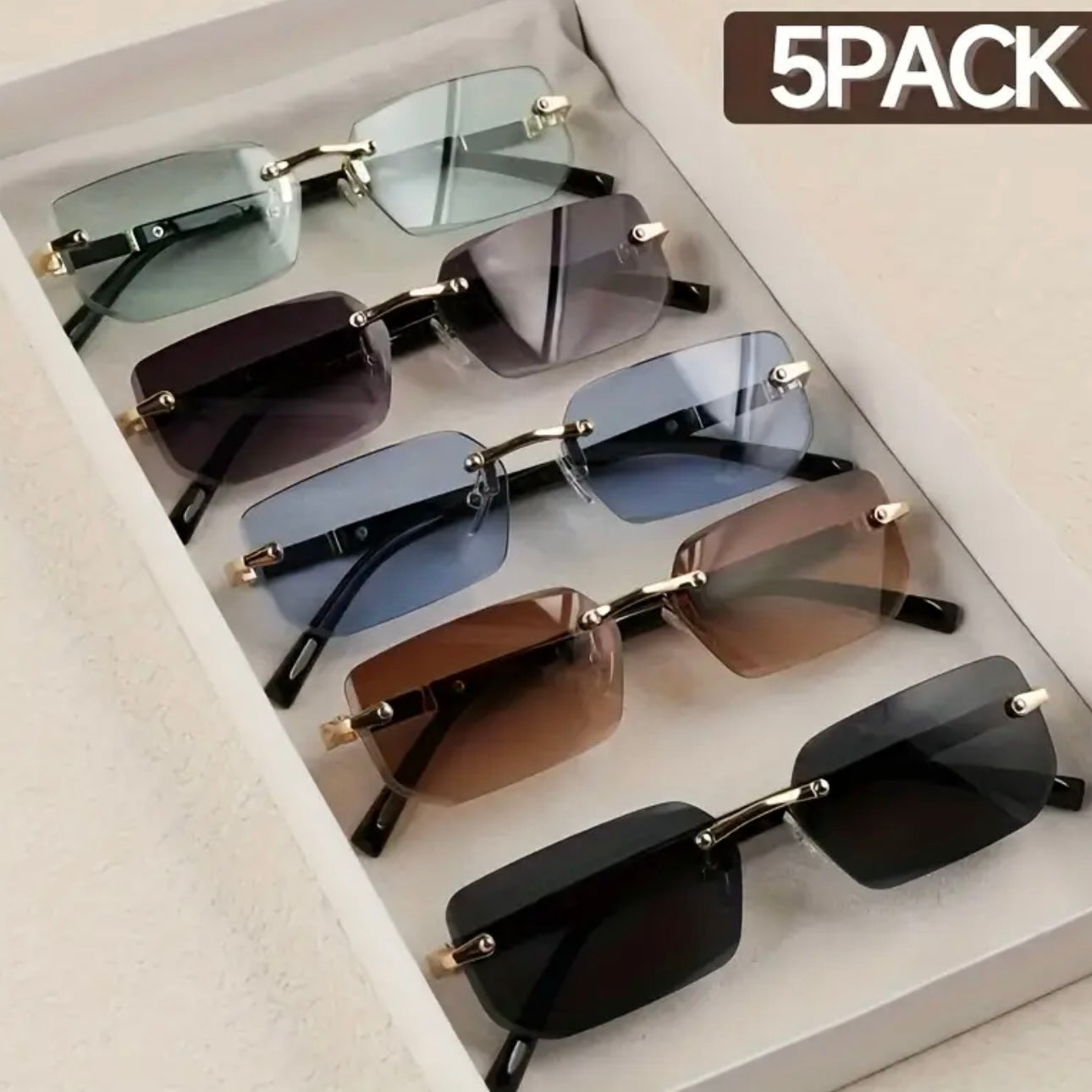 5 Sets Unisex Rimless Flat Frame Glasses