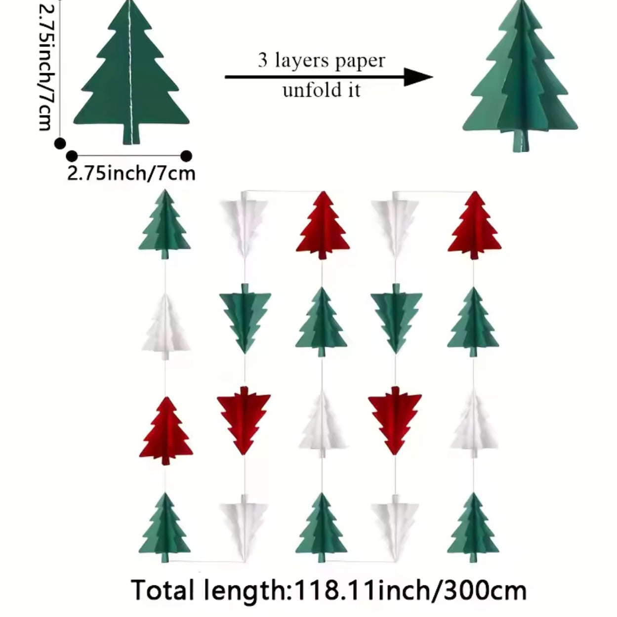 Zenora 3D Christmas Tree Paper Tassel Garland