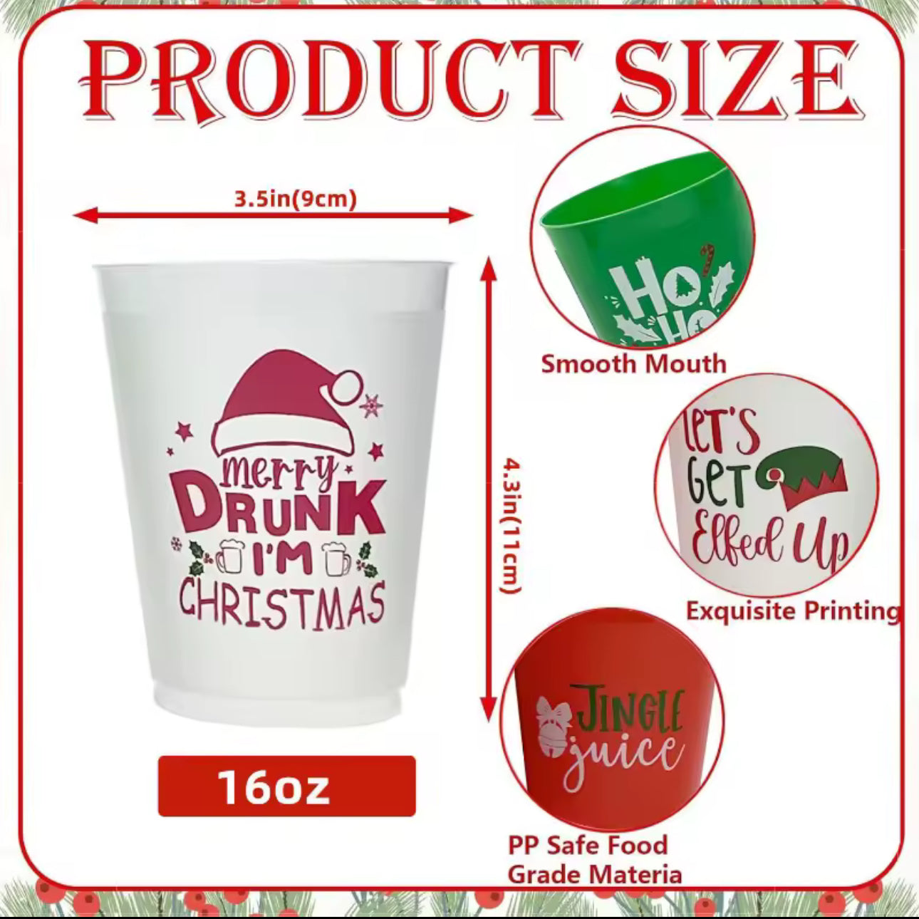 Zenora 12/20PCS Four-Letter Design Plastic Christmas Cups