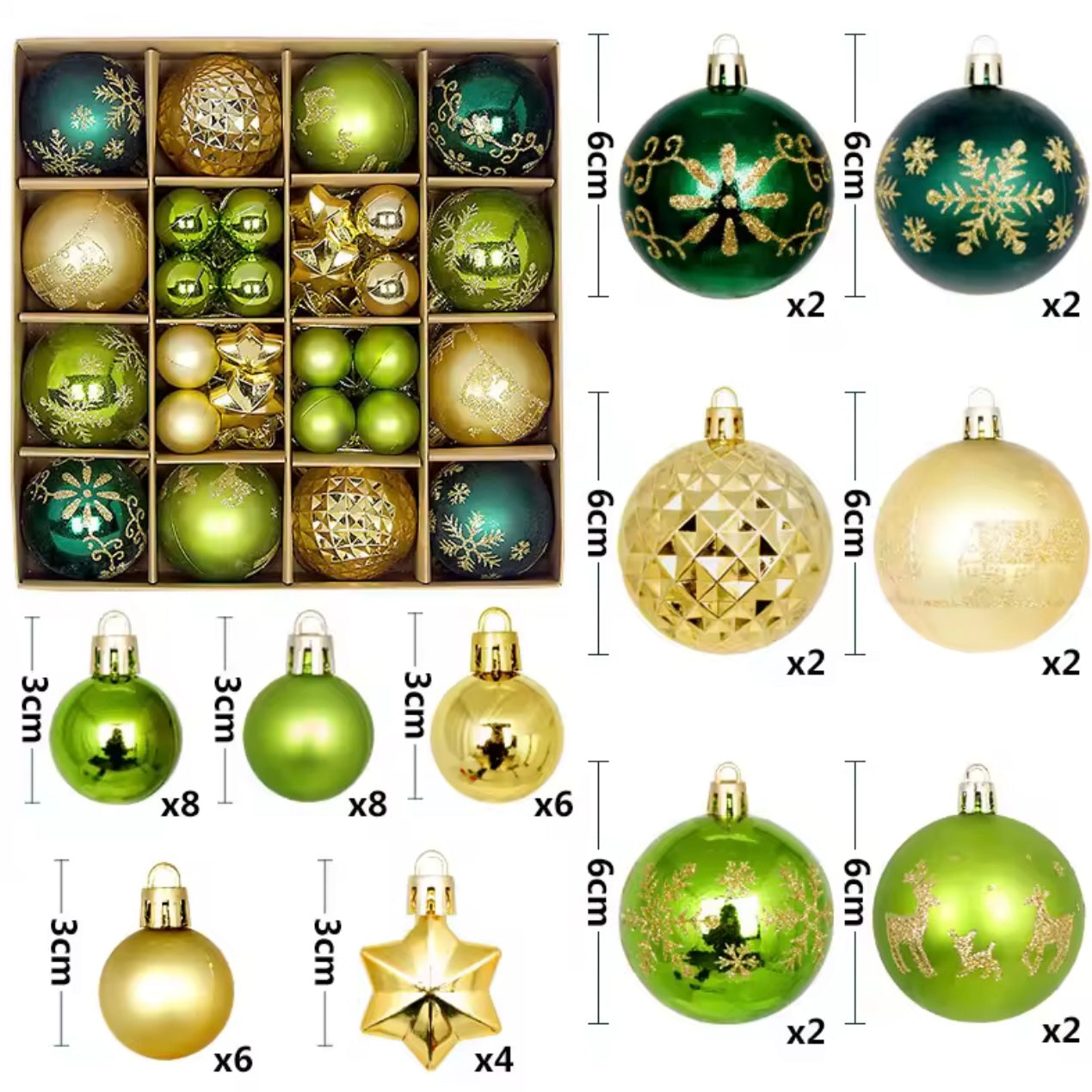 Zenora 44pcs Christmas Ball Hanging Ornaments