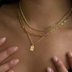 Noir 3pcs Twisted Water Wave & Square Pendant Necklace Set for Women