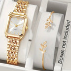 Éclat Duo 2-Piece Luxury Square Women’s Watch & Leaf Bracelet Set