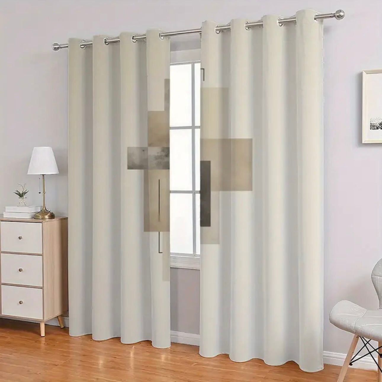 Zenora 2D Flat Abstract Geometric Velvet-Feel Curtain Set