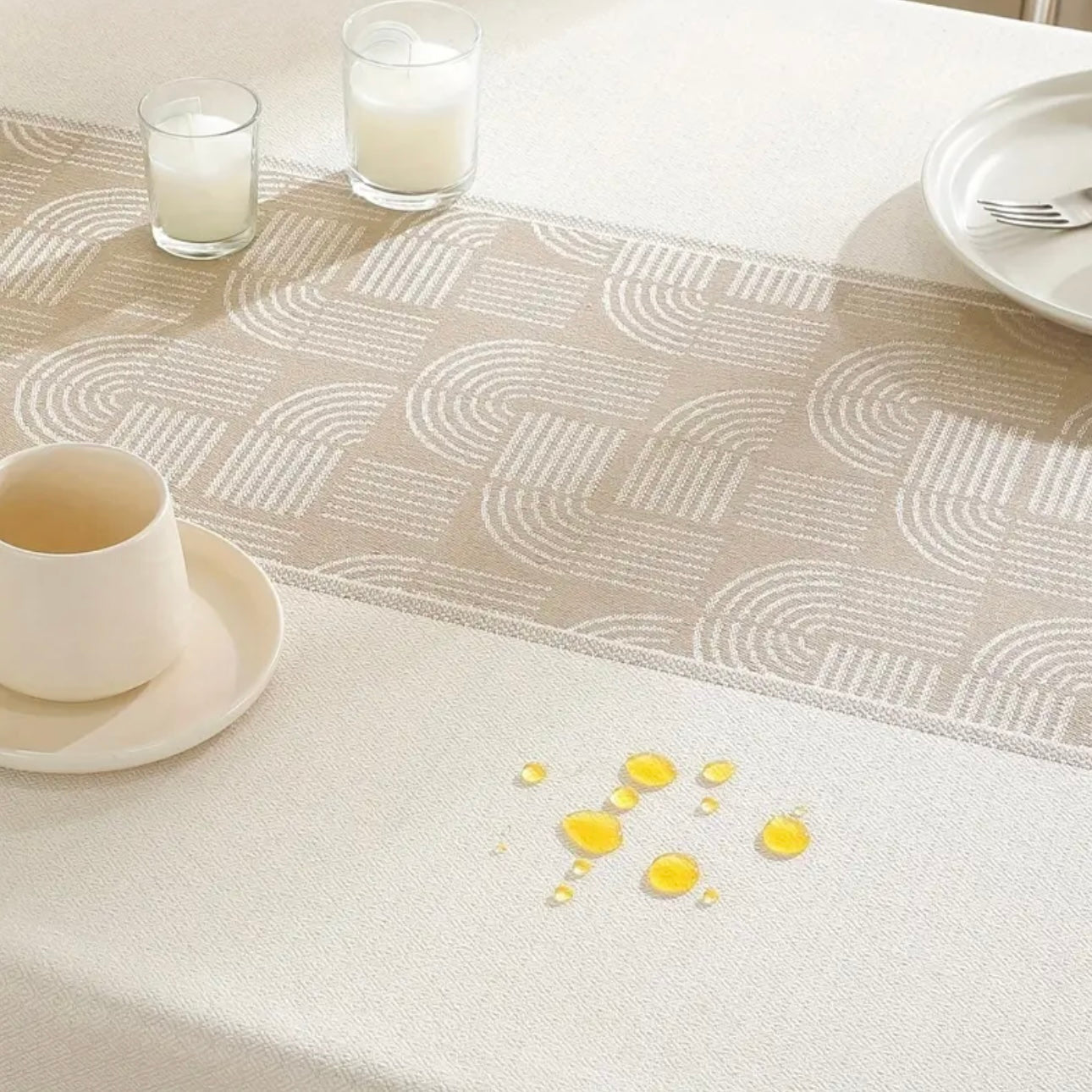 Zenora Minimalist Striped Beige Coffee Table Cover