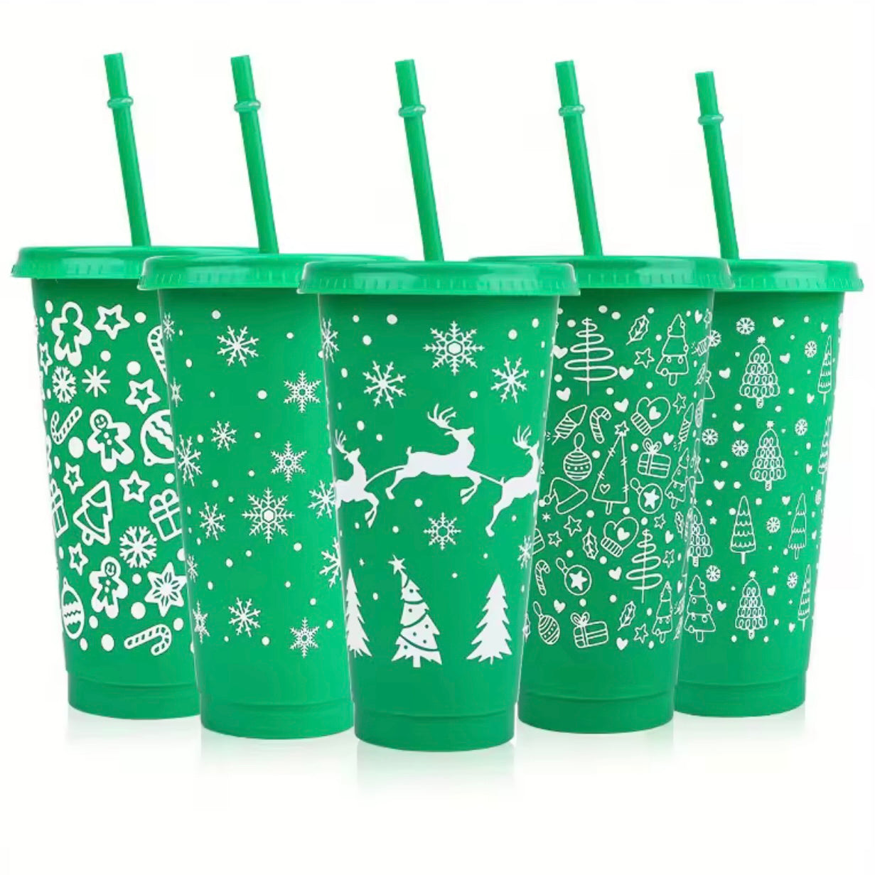 Zenora 5-Piece Reusable Christmas Coffee Cup Set with Lids