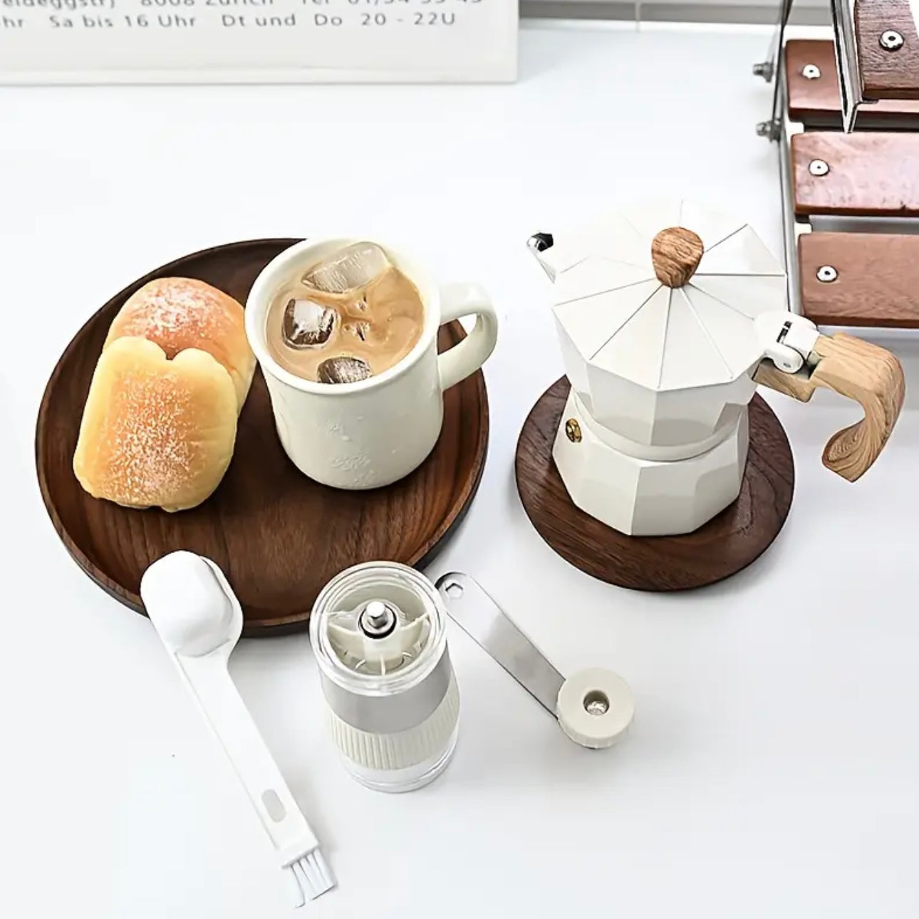 Zenora Hand-Crank Coffee Grinder & Moka Pot Set