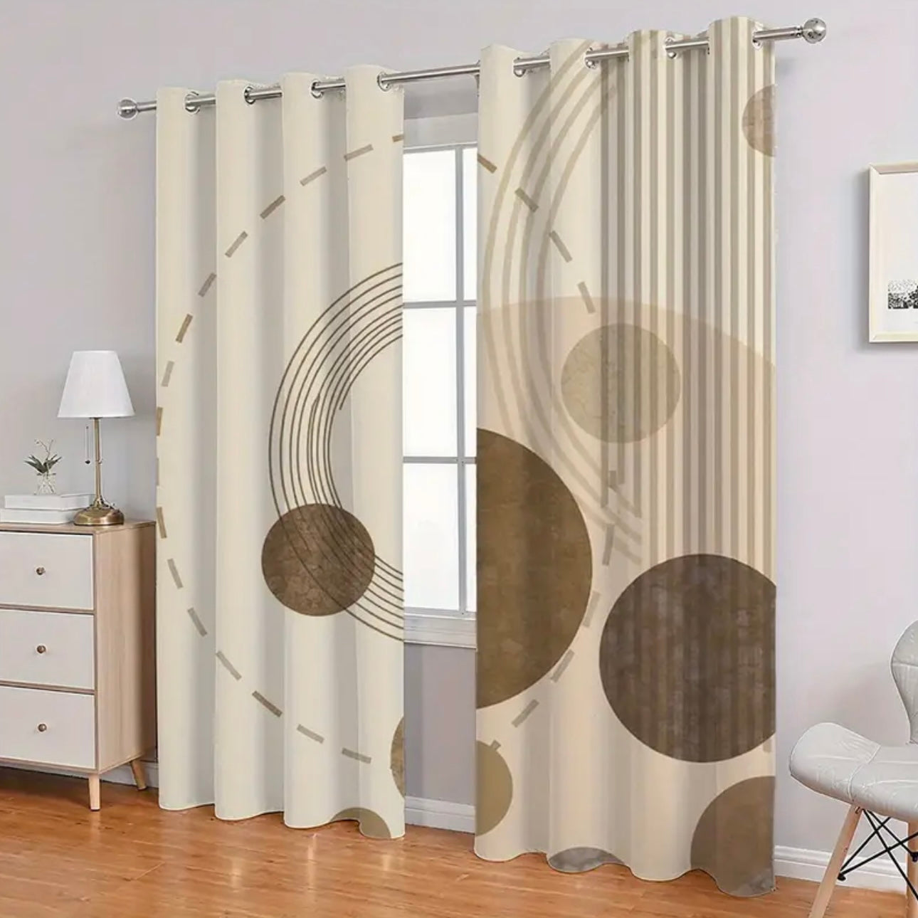 Zenora 2-Piece Beige & Brown Abstract Semi-Transparent Curtains