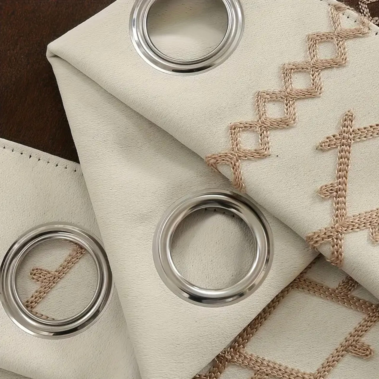 Zenora Luxury Double Rhombus Embroidered Blackout Curtain Set