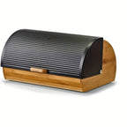 Zenora Large Bamboo Bread Box with Black Lid