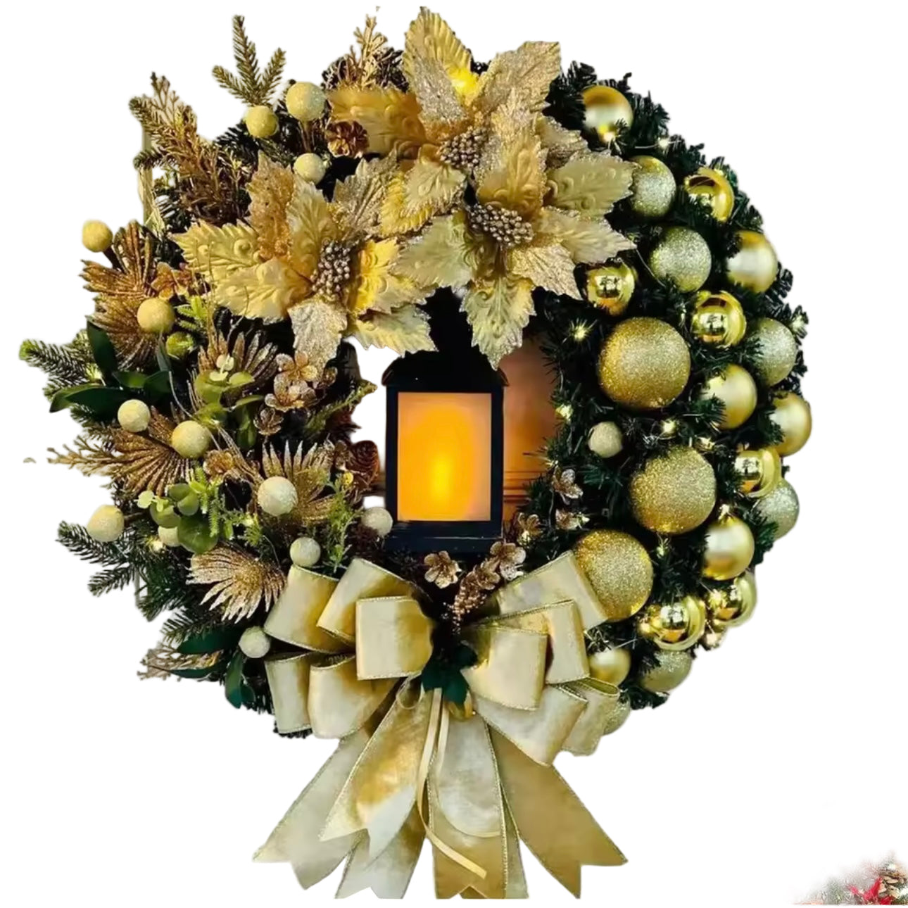 Zenora 45cm Golden Christmas Wreath with Lights