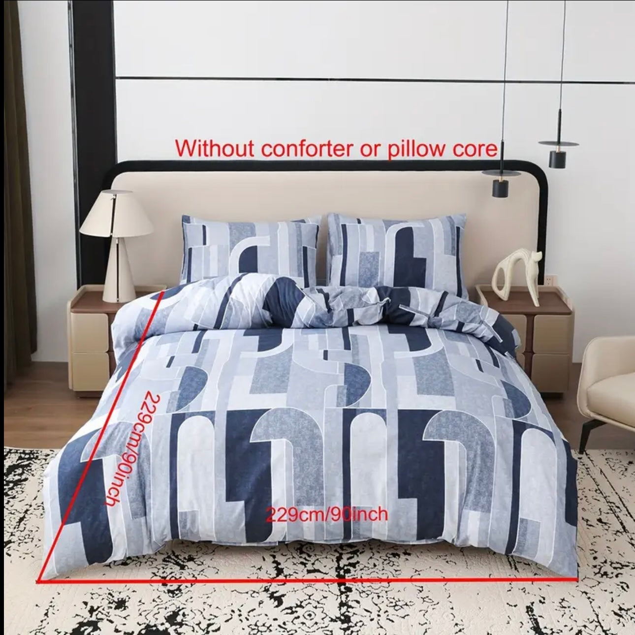 Zenora 3-Piece Carlo Deep Blue Letter Print Comforter Cover Set