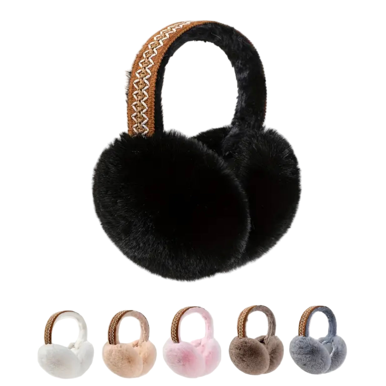 Men’s Ethnic Style Woven Rattan & Rabbit Fur Foldable Ear Muffs