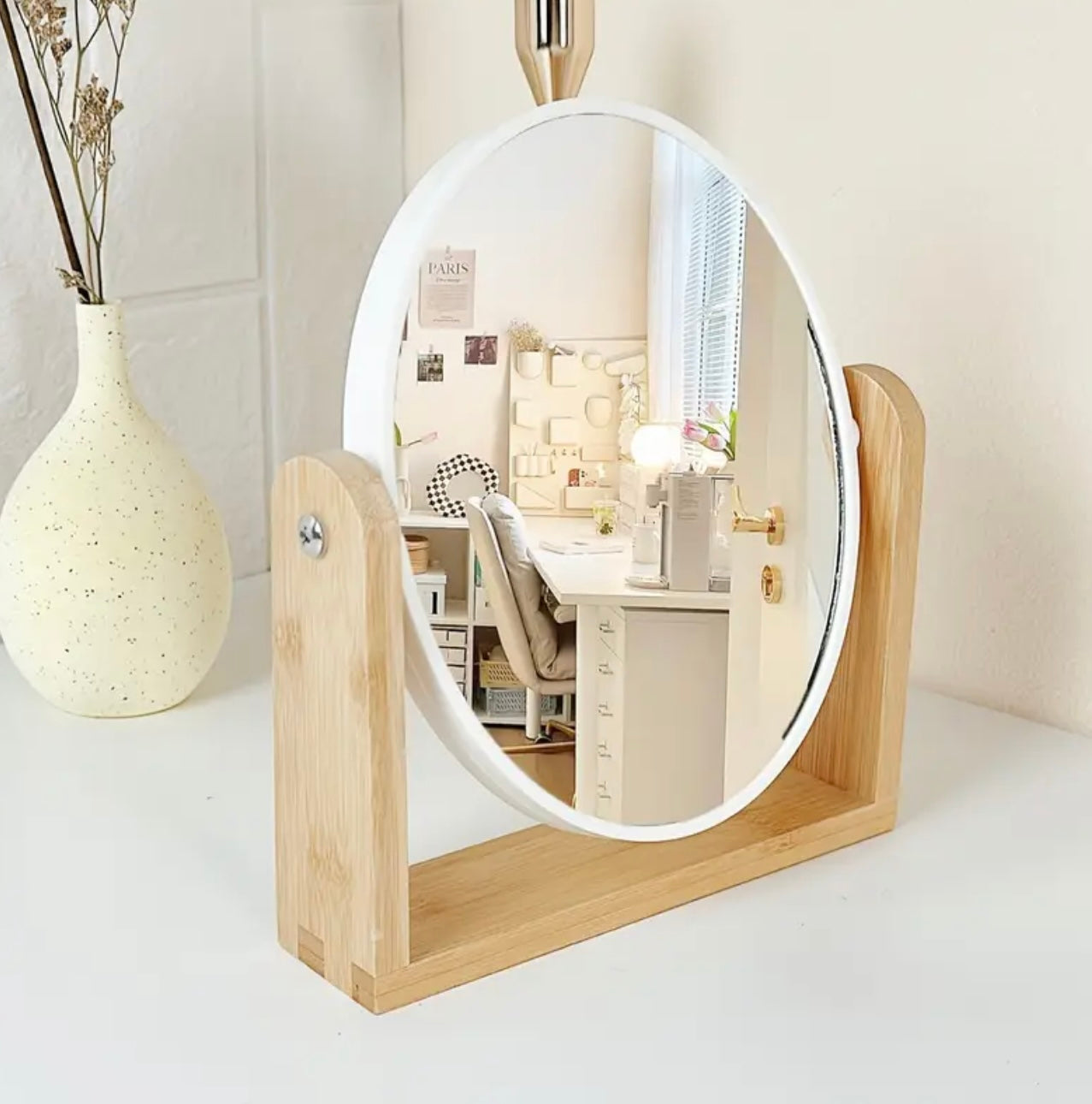 Zenora Elegant Wooden Frame Double-Sided Makeup Mirror