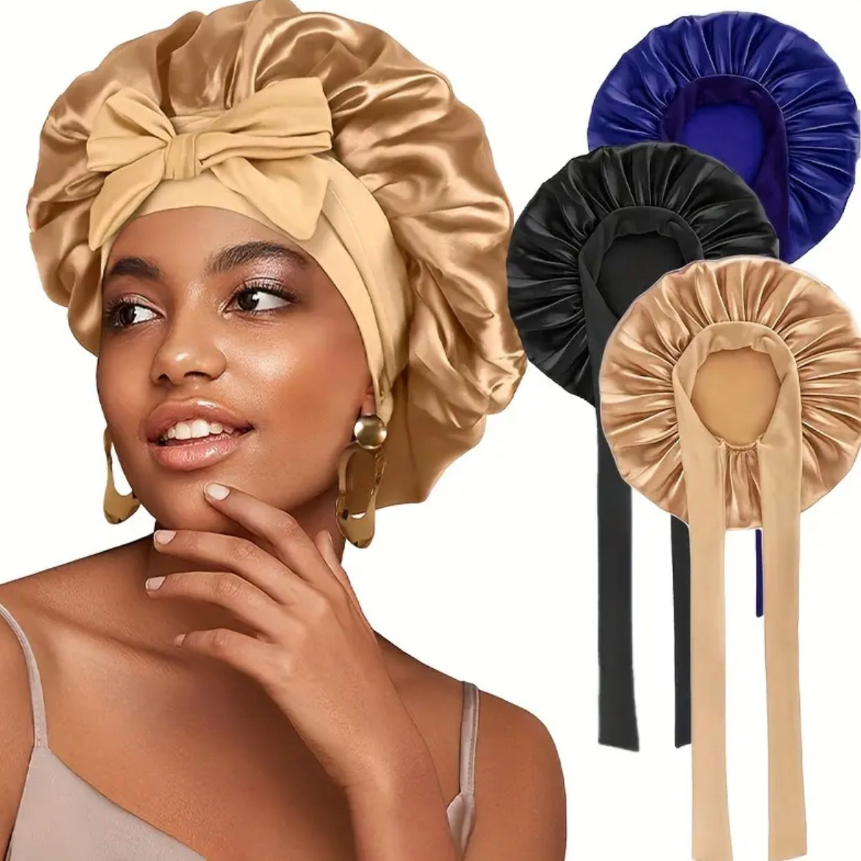 Zenora 3-Piece Colorful Elastic Sleep Cap Set