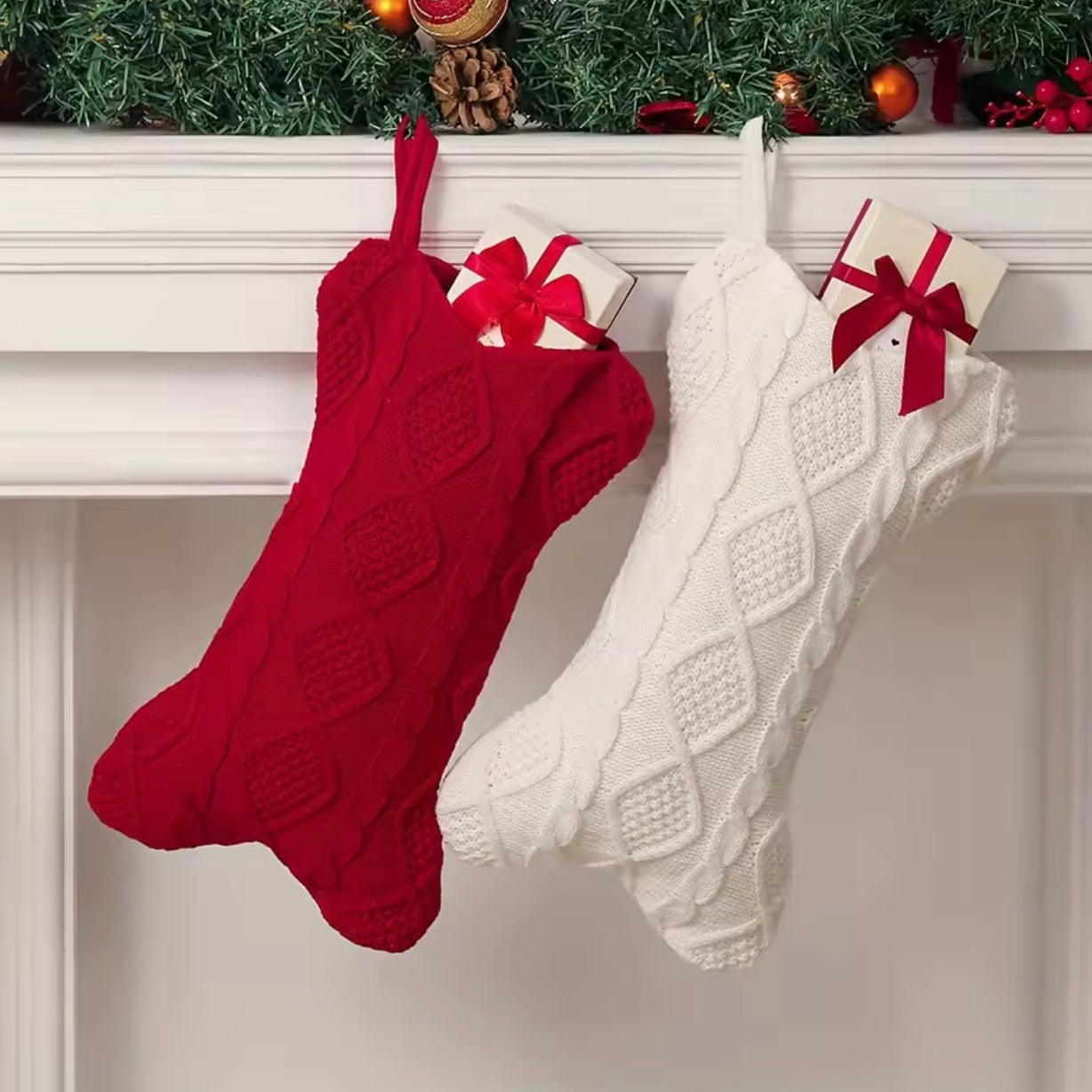 Zenora Knit White Bone-Shaped Dog Christmas Stocking