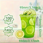 Zenora 400ml Clear Plastic Reusable Drinkware Set – 100 Straws, 50 Cups & 50 Flat Lids