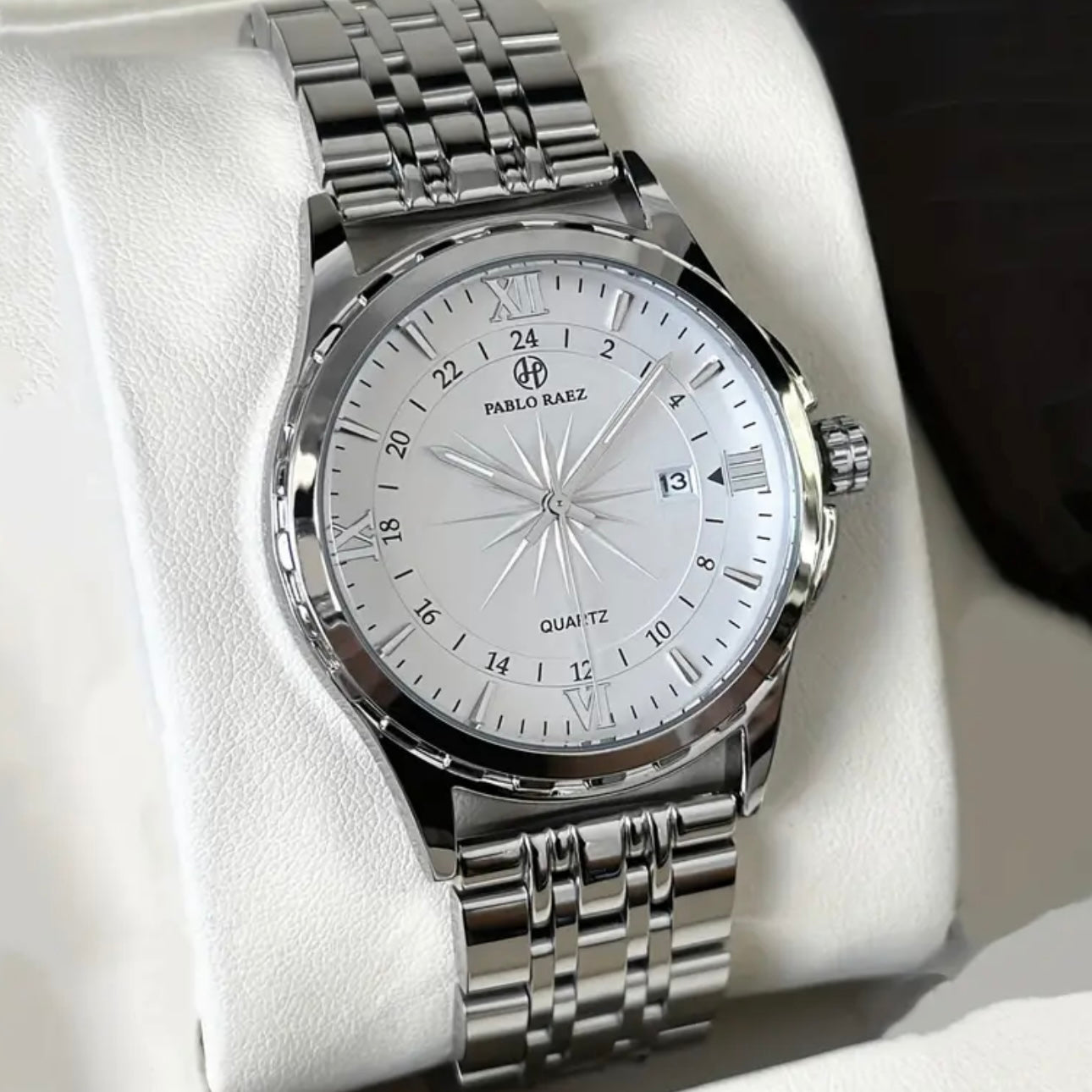 Pablo Raez Luxurious Men’s Silver Stainless Steel Quartz Watch