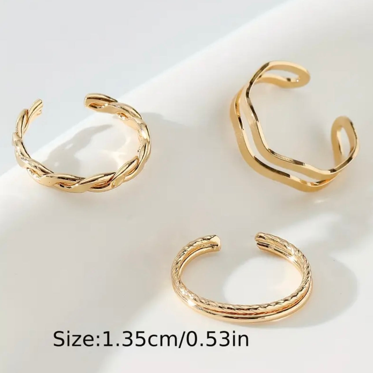 3-Piece Golden Toe Ring Set — Minimal Intertwined Design