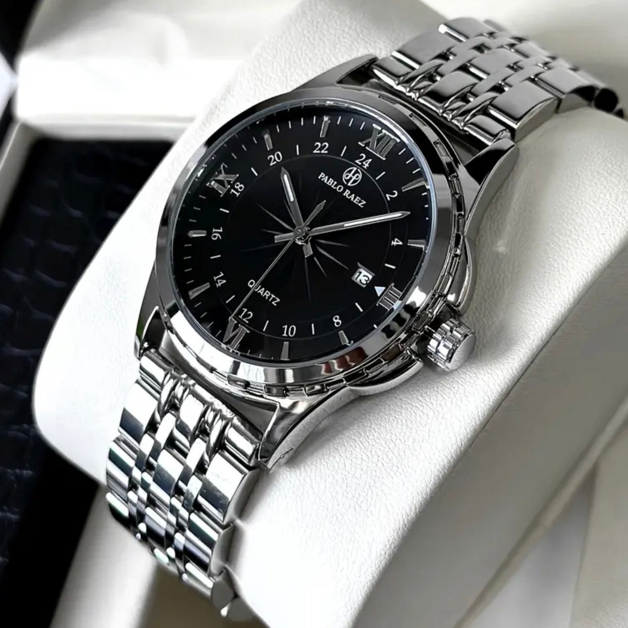 Pablo Raez Luxurious Men’s Silver Stainless Steel Quartz Watch