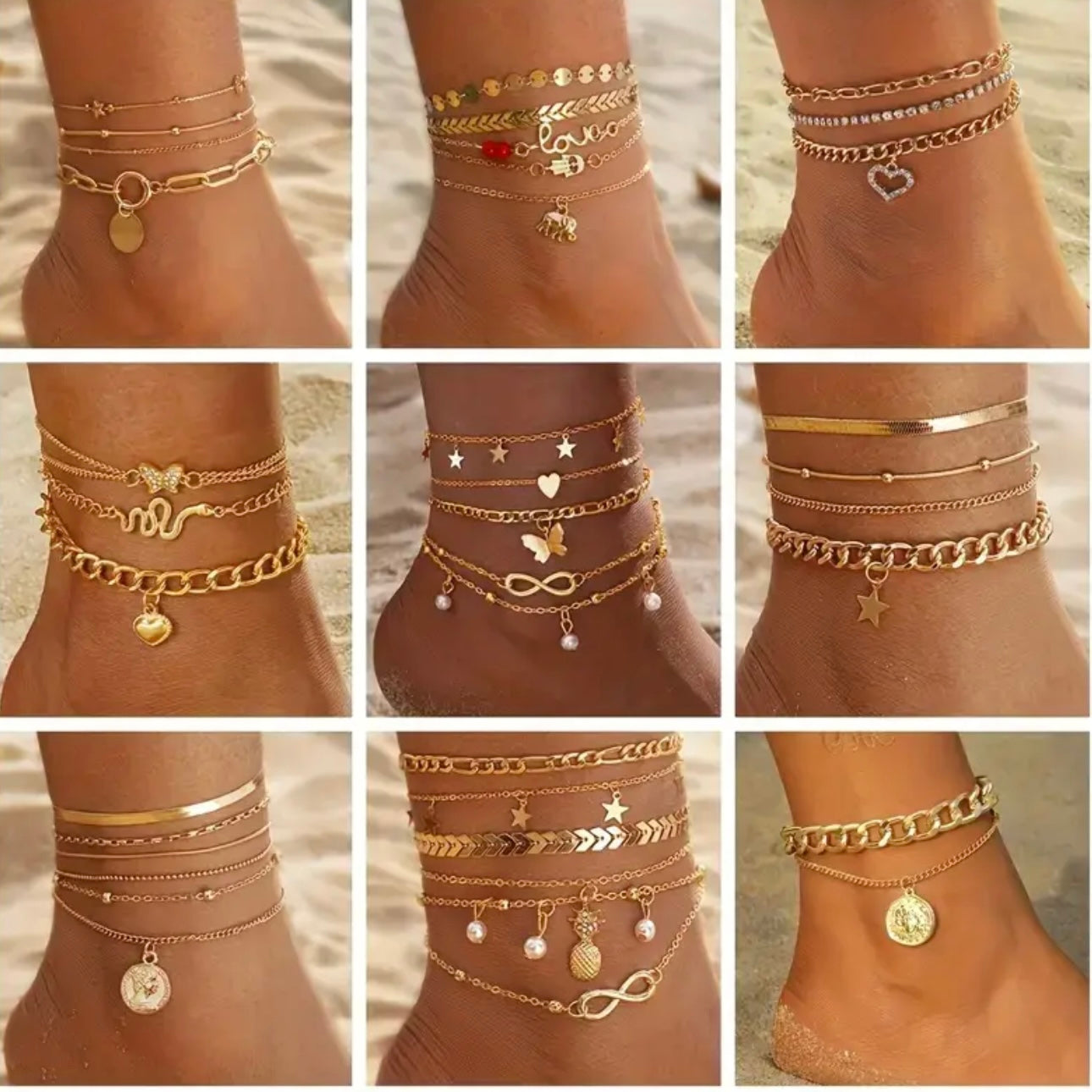 Celeste Boho 38pcs Multi-Layered Ankle Chain Set