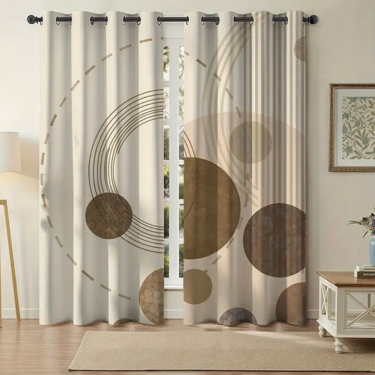 Zenora 2-Piece Beige & Brown Abstract Semi-Transparent Curtains