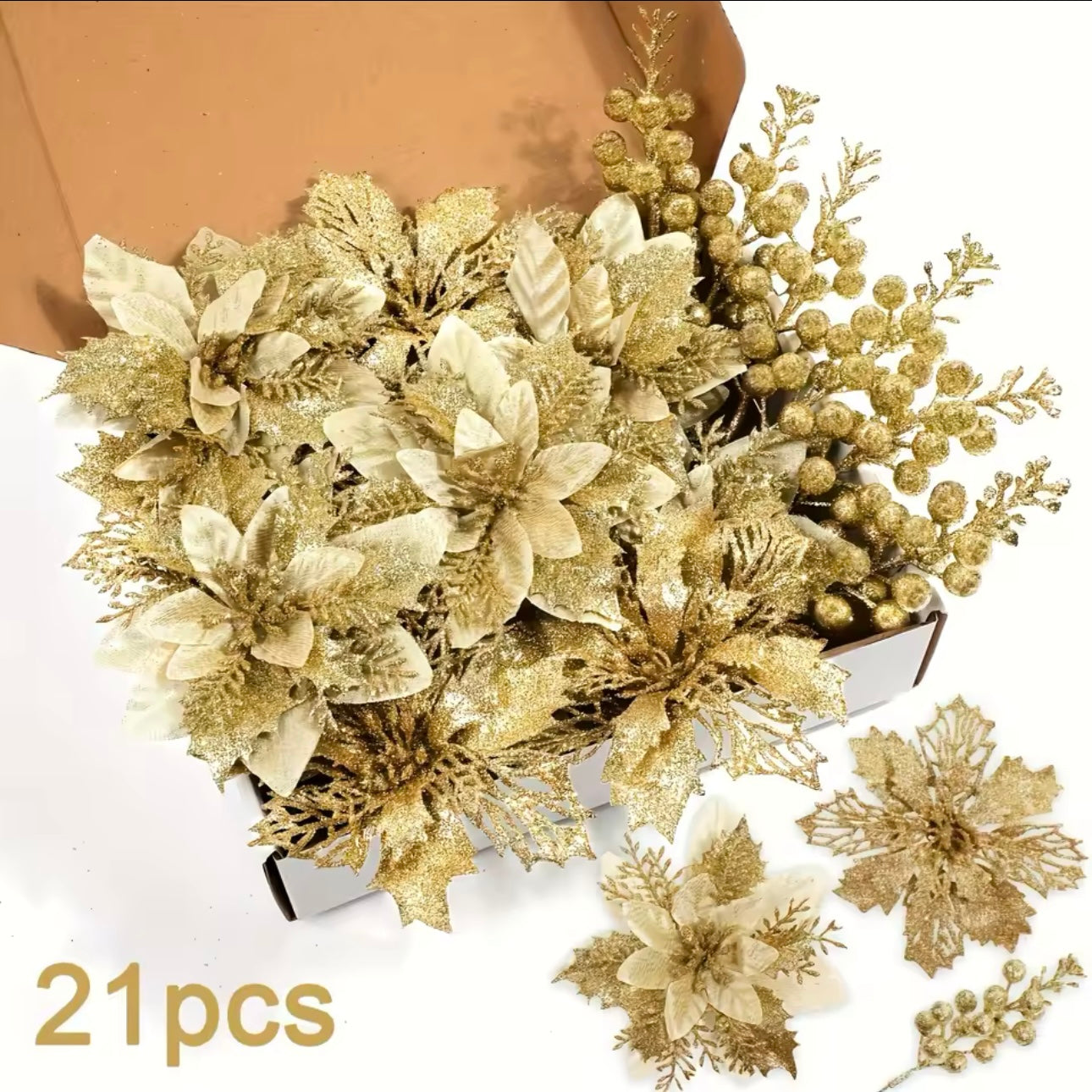 Zenora 21pcs Christmas Artificial Flower & Berry Bouquet Set