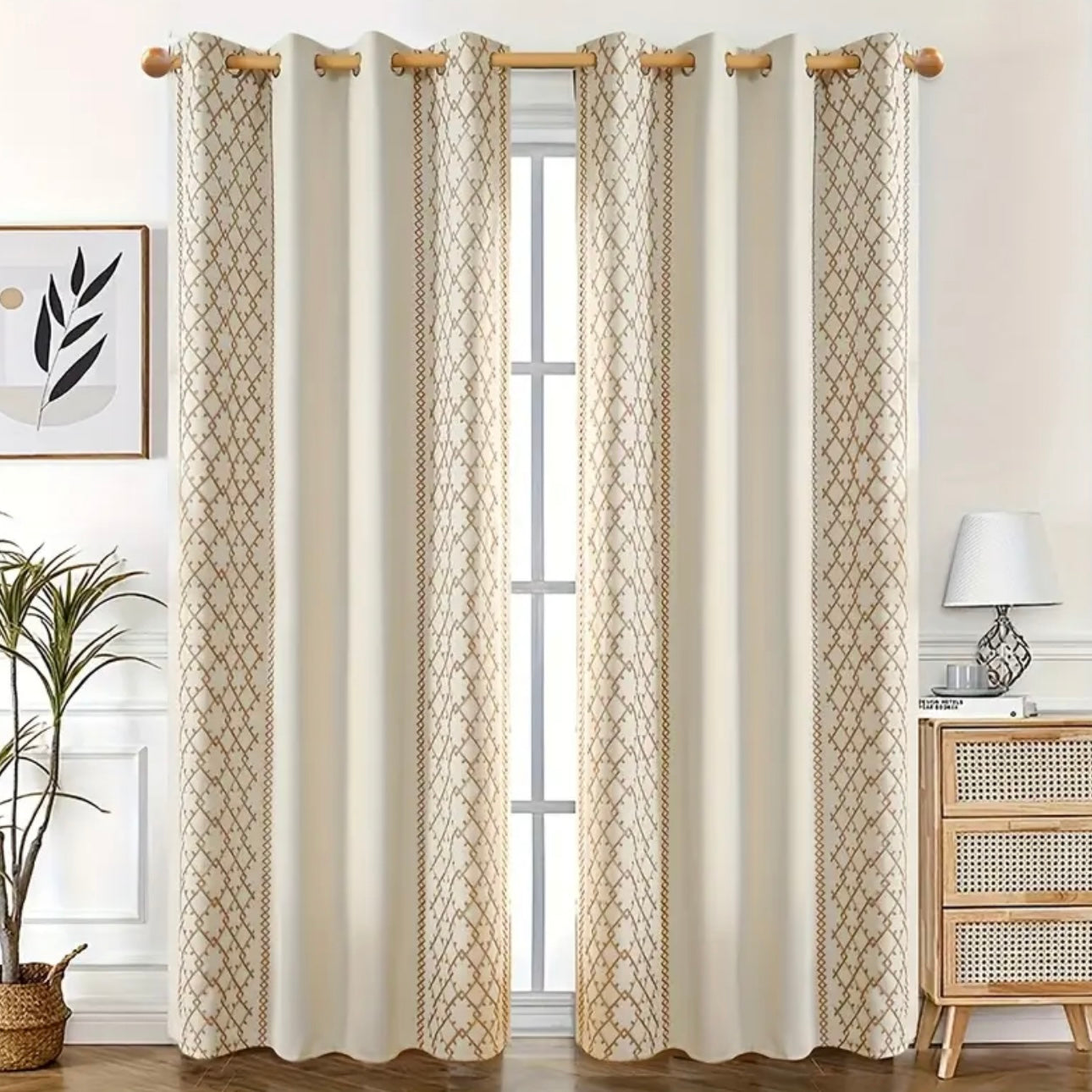 Zenora Luxury Double Rhombus Embroidered Blackout Curtain Set