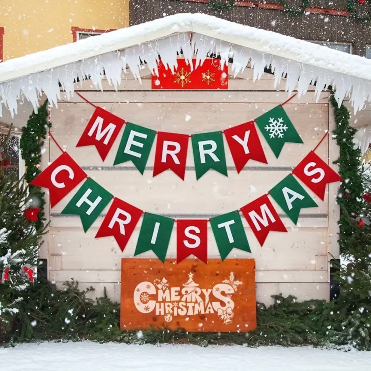 Zenora Festive Red Felt Merry Christmas Banner