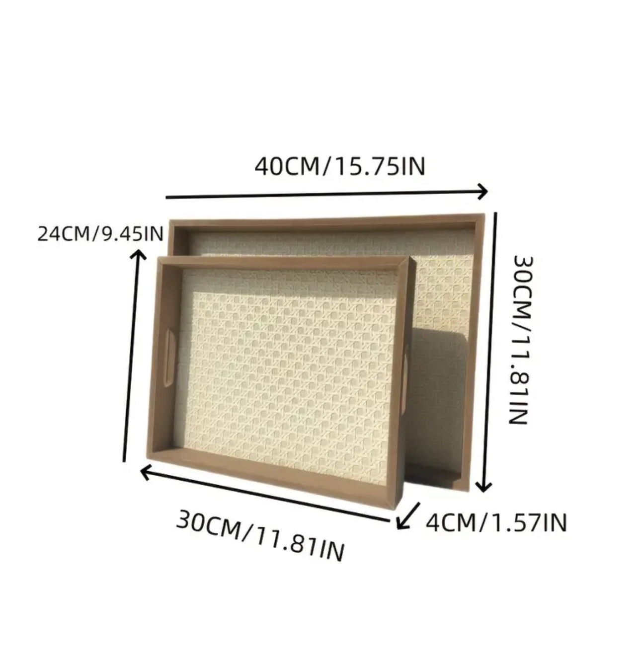 Zenora 2pcs Wooden Tray Set with Faux Leather Pattern