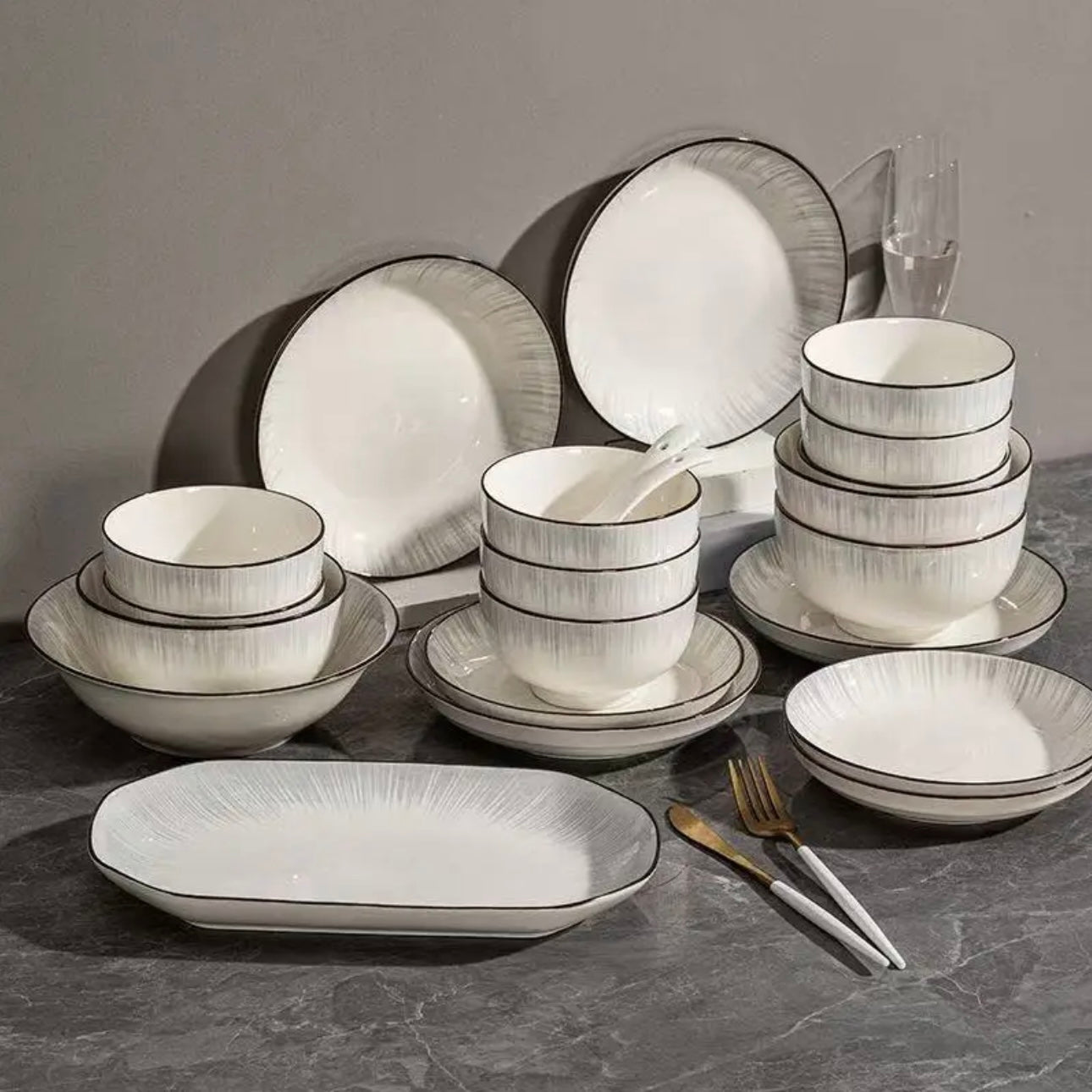 Zenora 12-Piece Black & White Ceramic Dinnerware Set