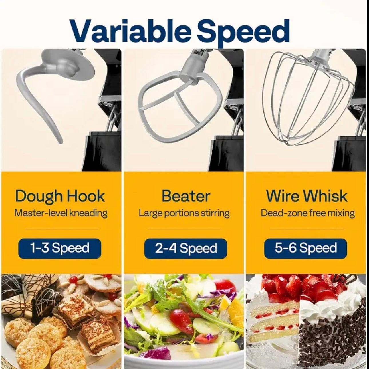 Zenora 1400W Smart Stand Mixer – 6.2L Stainless Steel Bowl