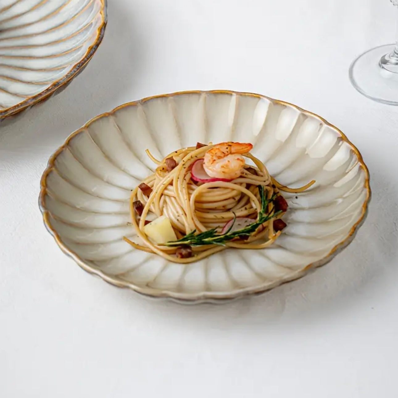 Zenora 12pcs Japanese Floral Embossed Ceramic Dinnerware Set