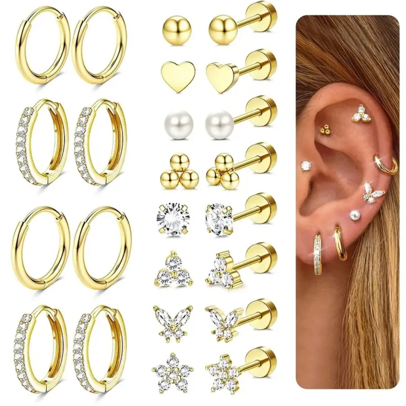 12 Pairs Unisex 316L Stainless Steel Earring Set