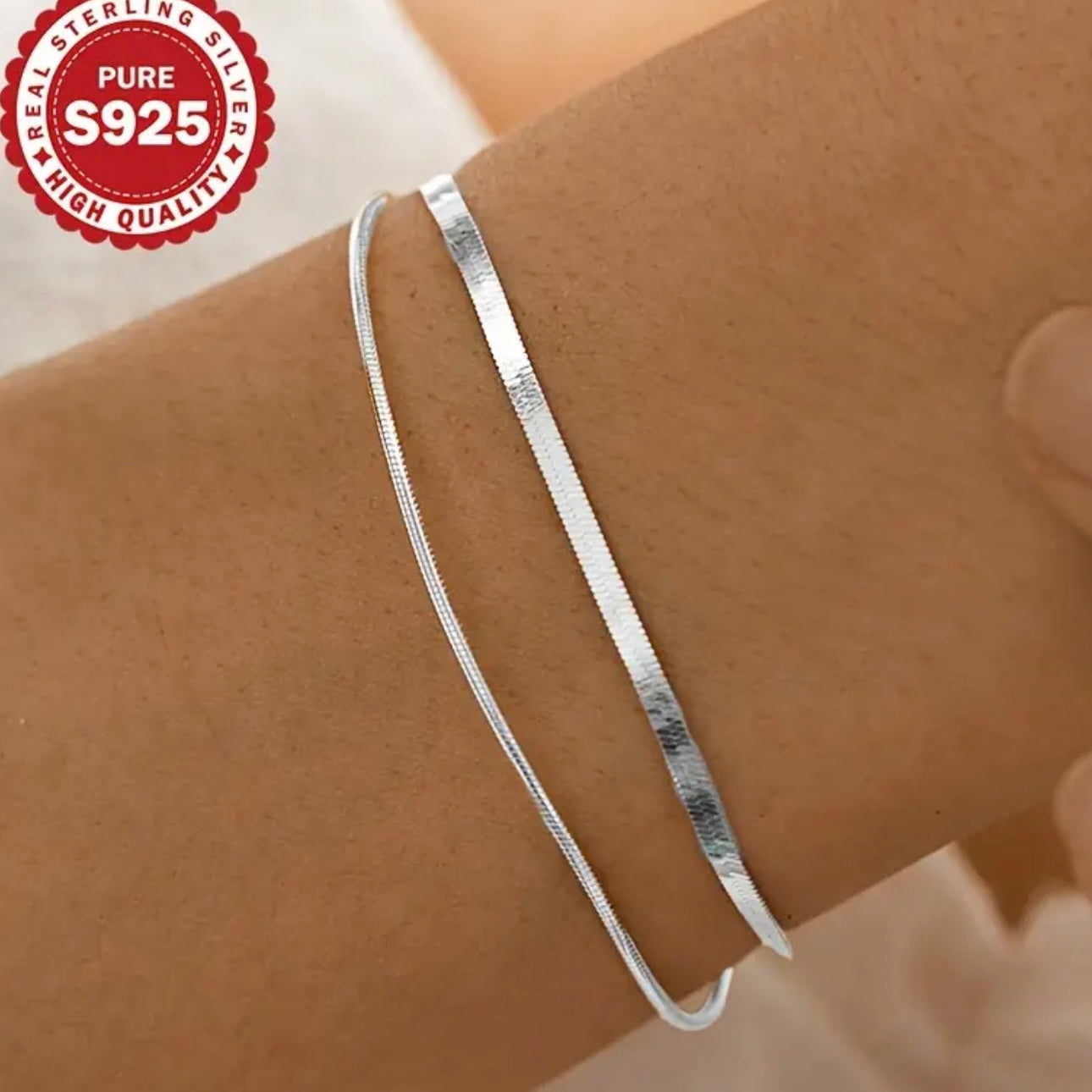 Serpentine Glow S925 Silver Double-Layer Bracelet