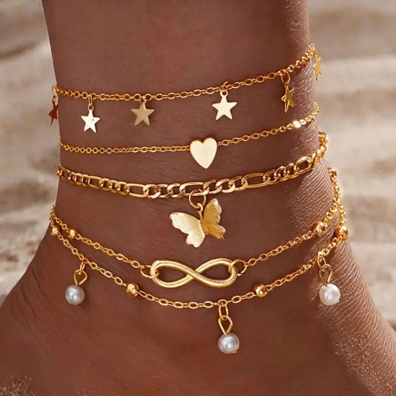 Celeste Boho 38pcs Multi-Layered Ankle Chain Set