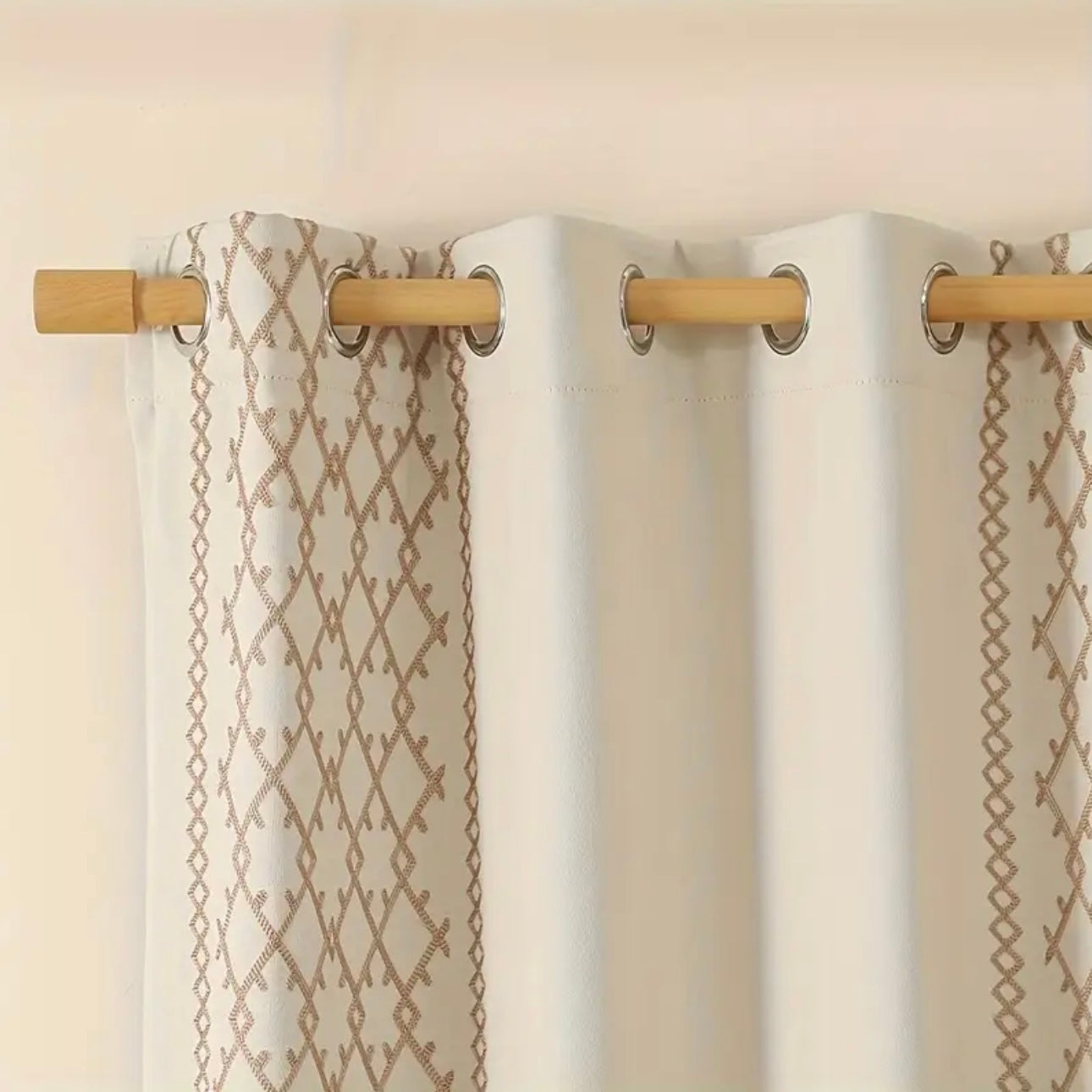 Zenora Luxury Double Rhombus Embroidered Blackout Curtain Set