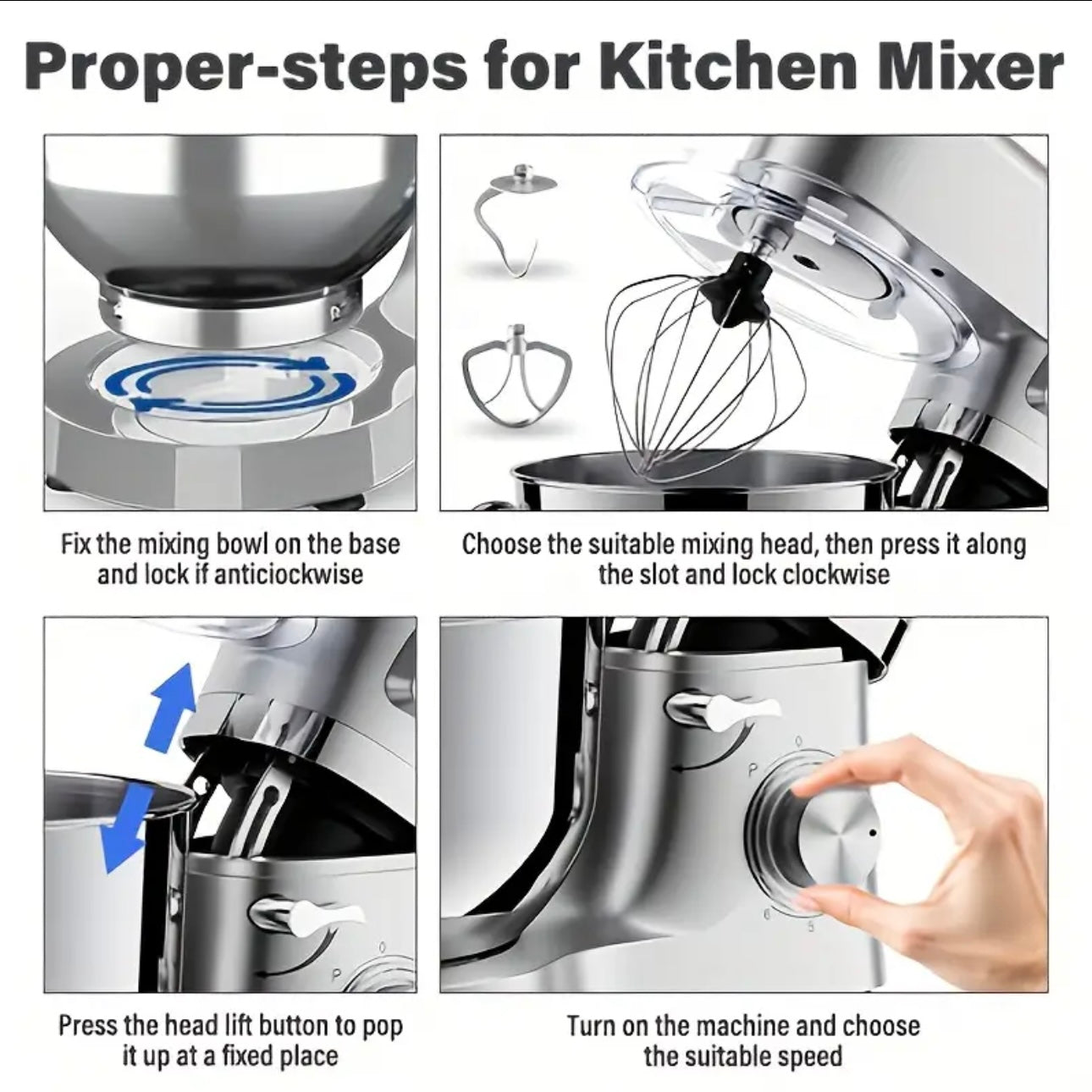 Zenora 1400W Smart Stand Mixer – 6.2L Stainless Steel Bowl