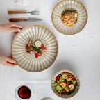 Zenora 12pcs Japanese Floral Embossed Ceramic Dinnerware Set