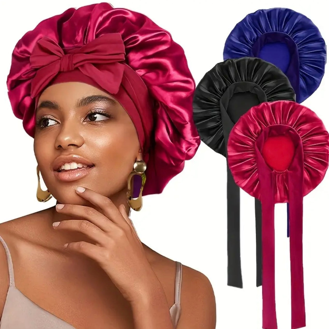 Zenora 3-Piece Colorful Elastic Sleep Cap Set
