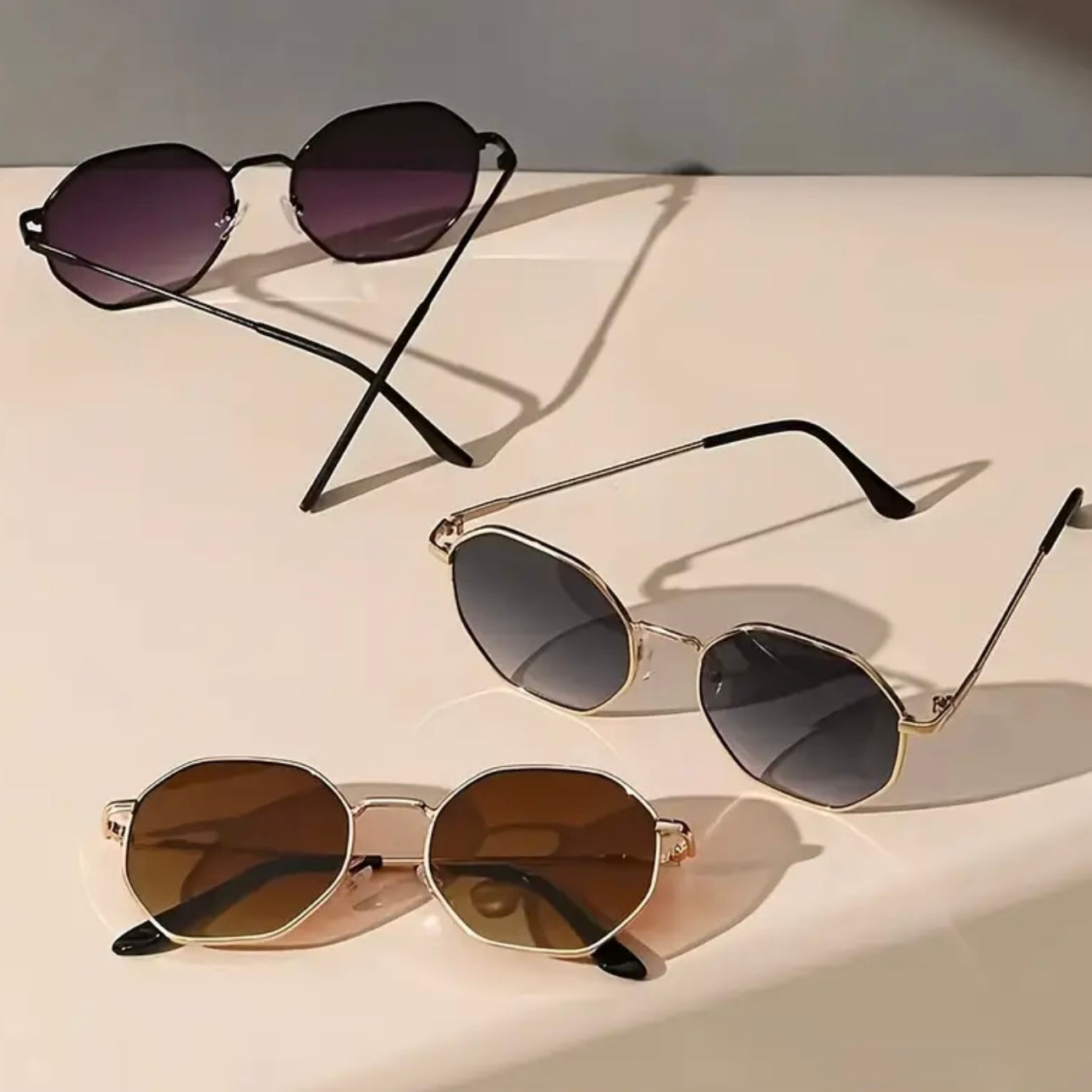 3-pair set of polygonal metal frame fashion glasses