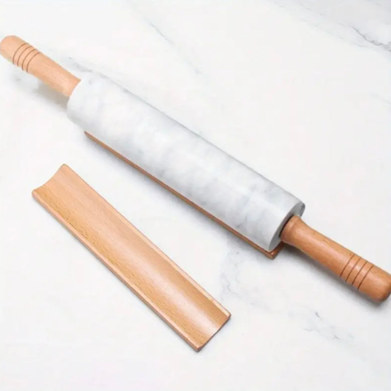 Zenora Marble Rolling Pin with Wooden Handles & Base