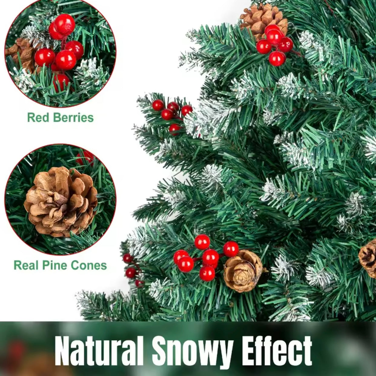 Zenora Christmas Artificial Pine Tree with LED Lights, Berries & Pine Cones