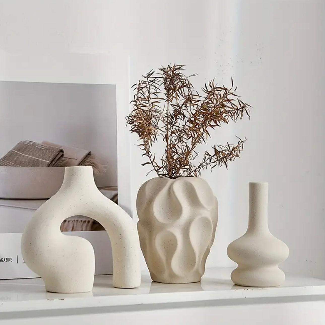 Zenora 3-Piece Modern Boho Ceramic Vase Set