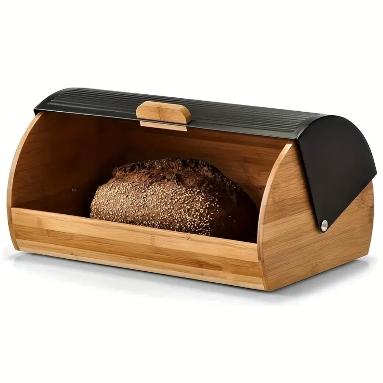 Zenora Large Bamboo Bread Box with Black Lid