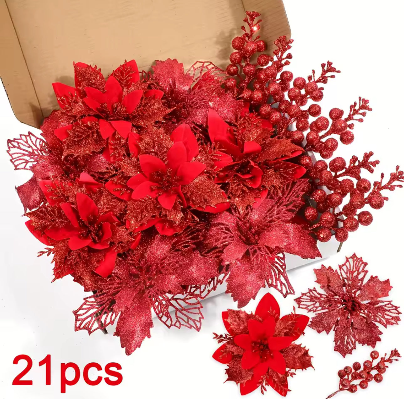 Zenora 21pcs Christmas Artificial Flower & Berry Bouquet Set