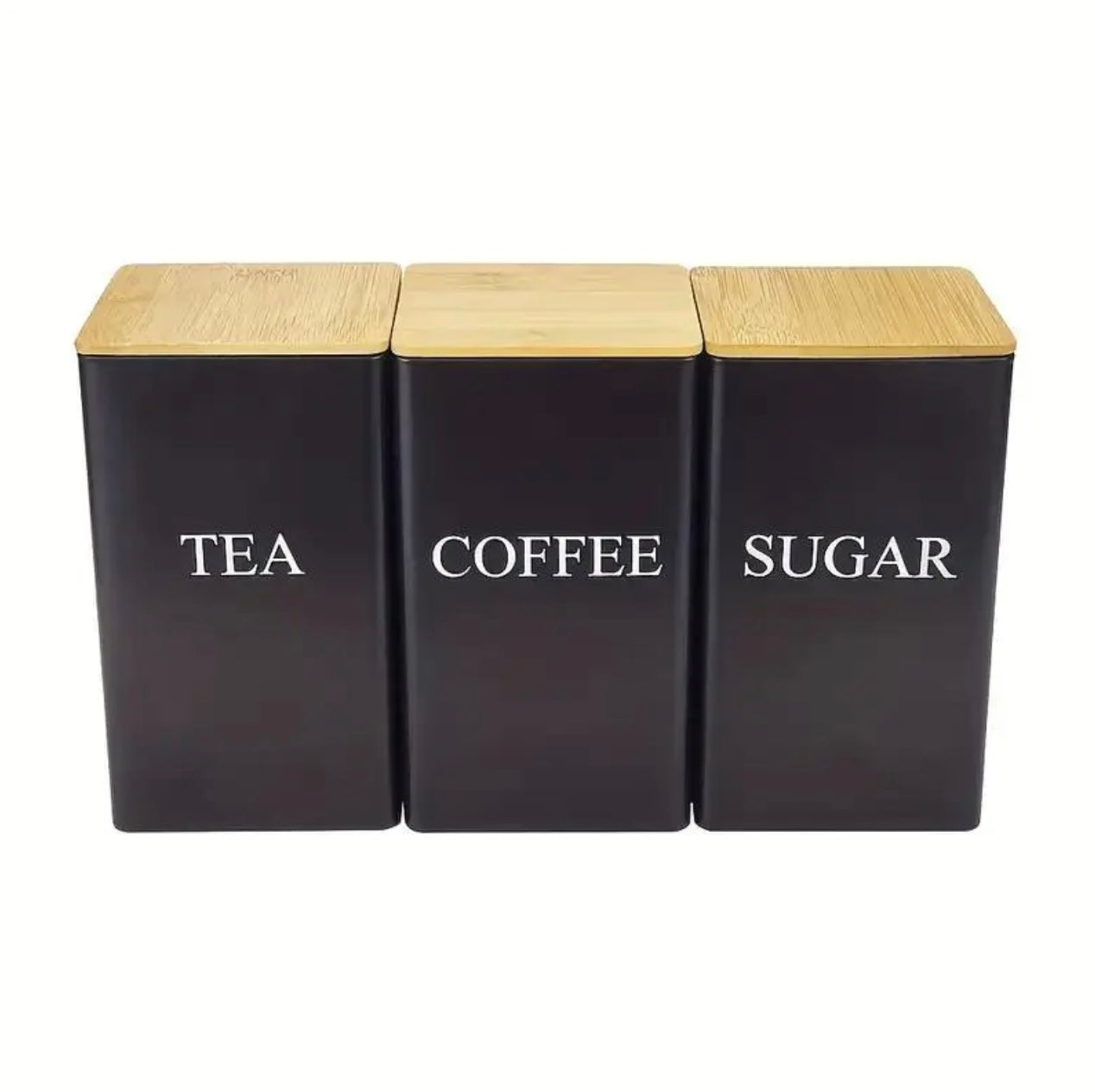 Zenora 3-Piece Airtight Metal Tea & Coffee Storage Container Set with Bamboo Lids