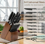 Zenora™ Acacia Wood Knife Block – 14-Slot Premium Organizer for Professional Kitchens