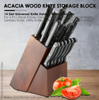 Zenora™ Acacia Wood Knife Block – 14-Slot Premium Organizer for Professional Kitchens