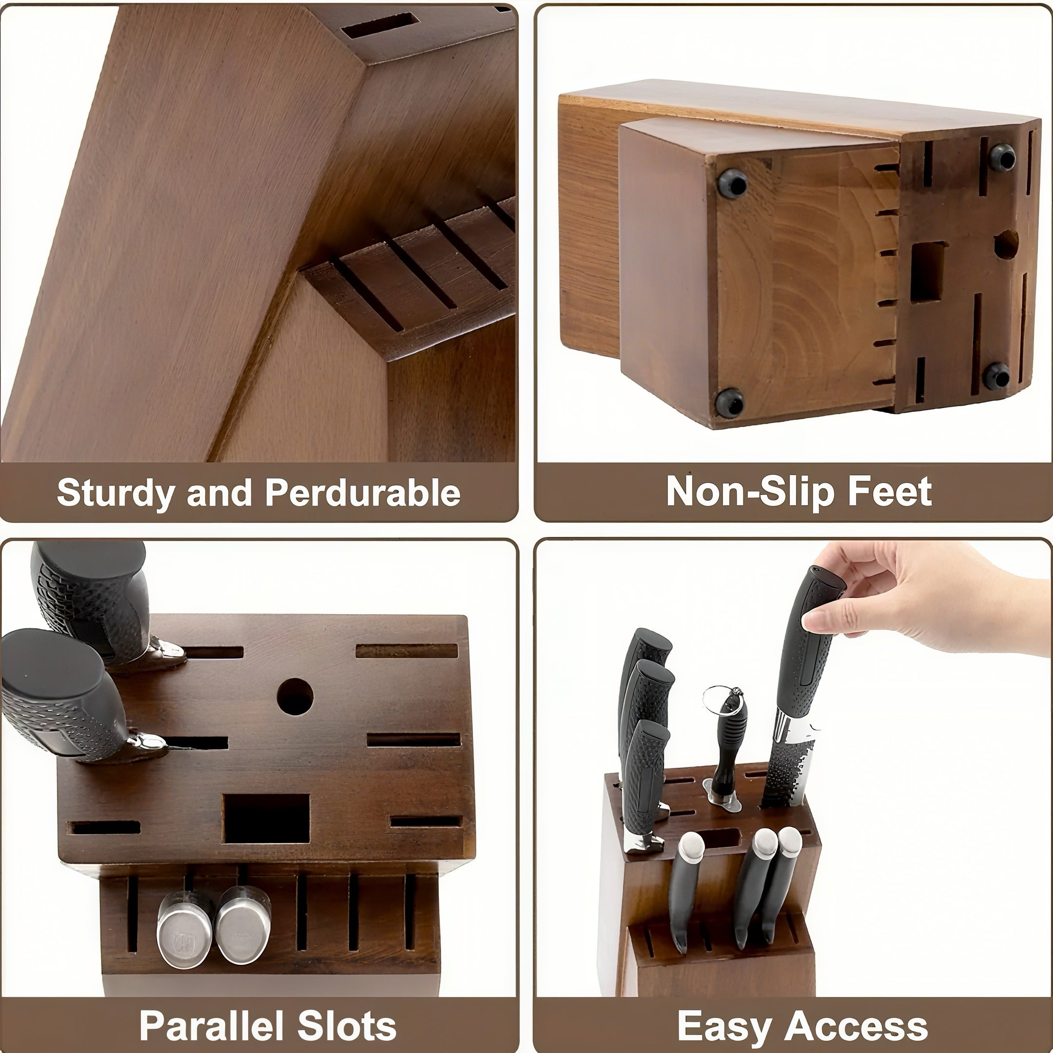 Zenora™ Acacia Wood Knife Block – 14-Slot Premium Organizer for Professional Kitchens