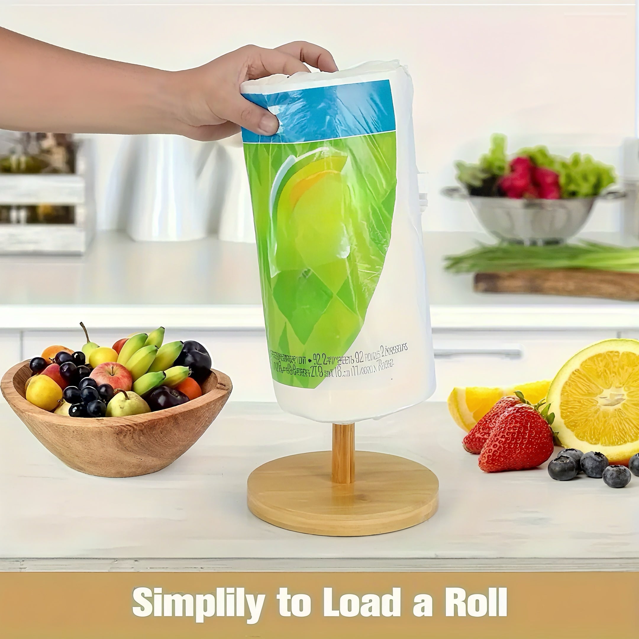 Modern Self-Adhesive Tissue Holder with Wooden Stand